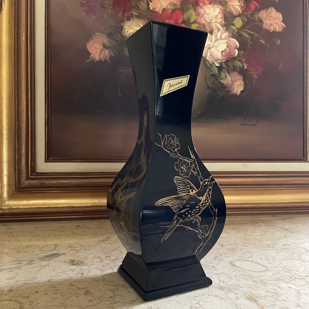 BACCARAT♡ バカラ　漆黒　金彩　ジャポニズム　シノワズリ　鳥紋　花瓶