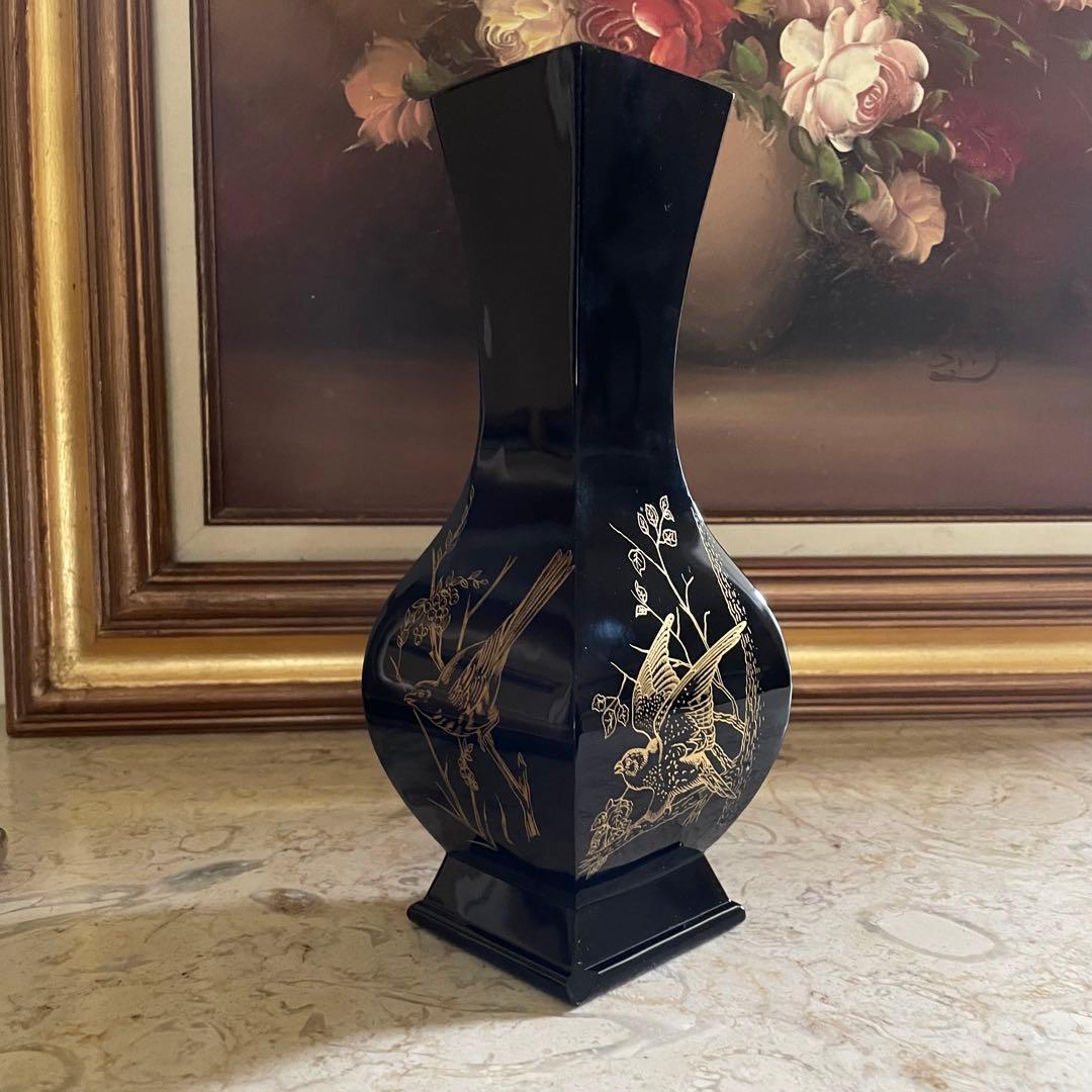 BACCARAT♡ バカラ　漆黒　金彩　ジャポニズム　シノワズリ　鳥紋　花瓶