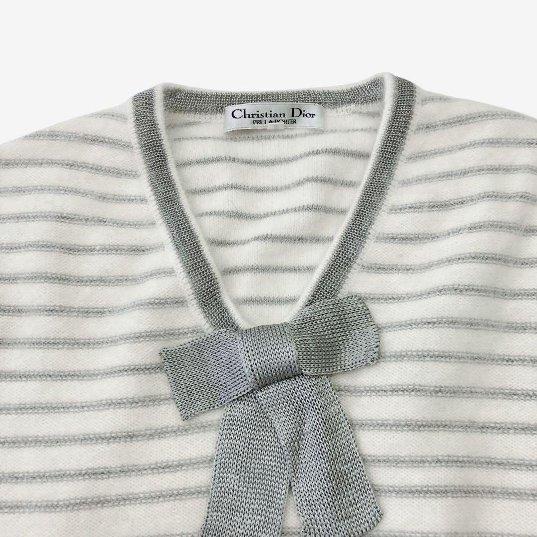 ディオール Dior セーター ニット ボーダー リボン 半袖 Vネック