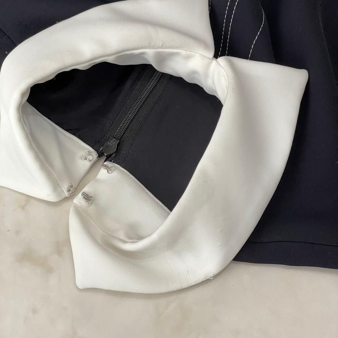 sov.ソブ　ダブルサテンワンピース　白襟　マキシ丈　フレア　Aライン　36　S