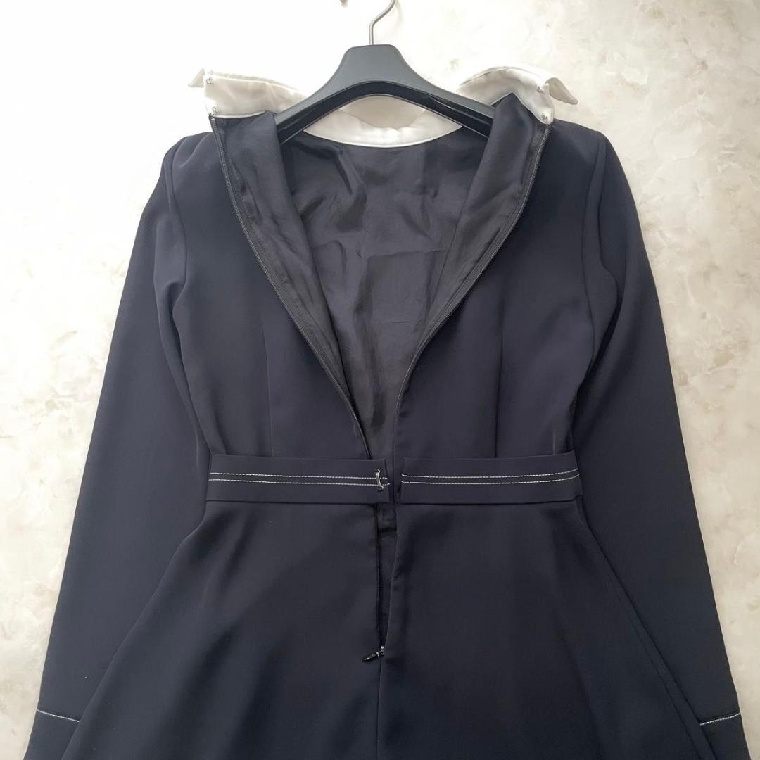 sov.ソブ　ダブルサテンワンピース　白襟　マキシ丈　フレア　Aライン　36　S