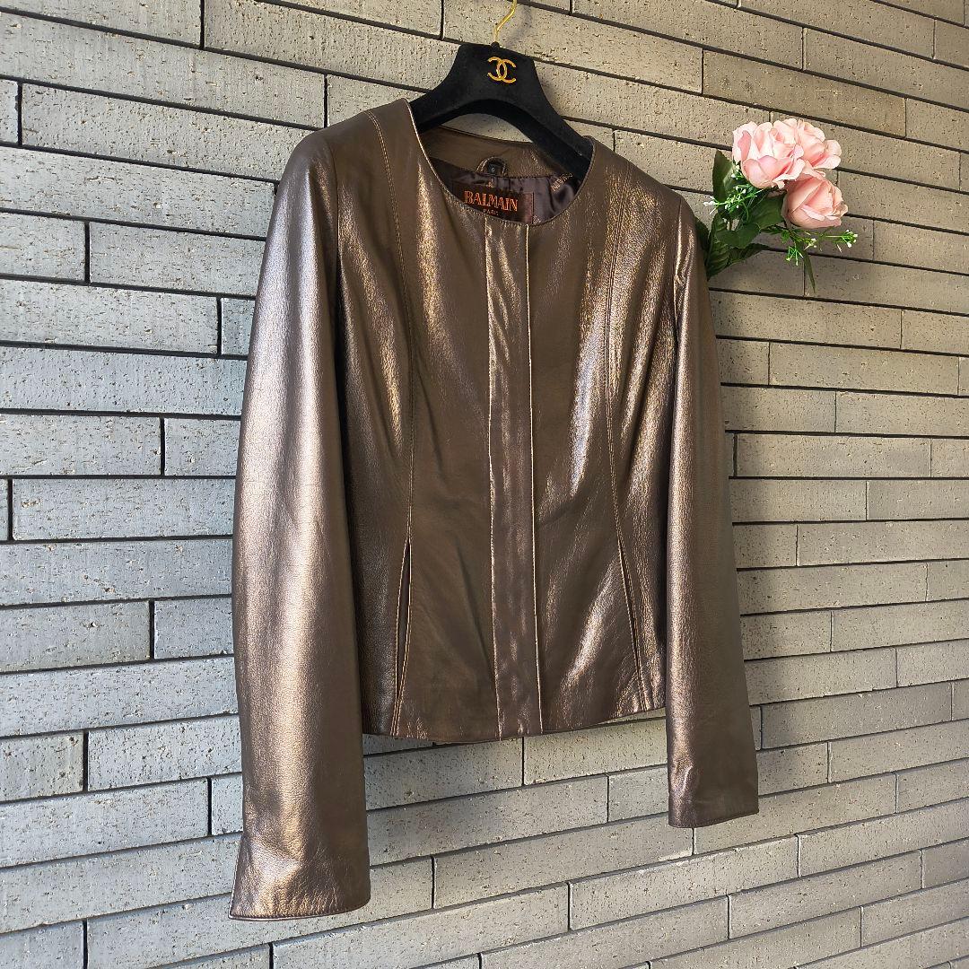 ❤もも【ピエールバルマン】✨美品　レザージャケット　羊革　茶系　9号