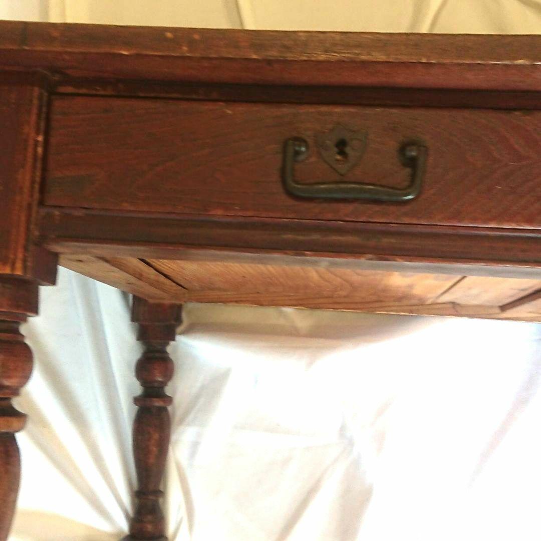 【昭和レトロ】木製文机 ダークブラウン 引き出し２つ アンティーク