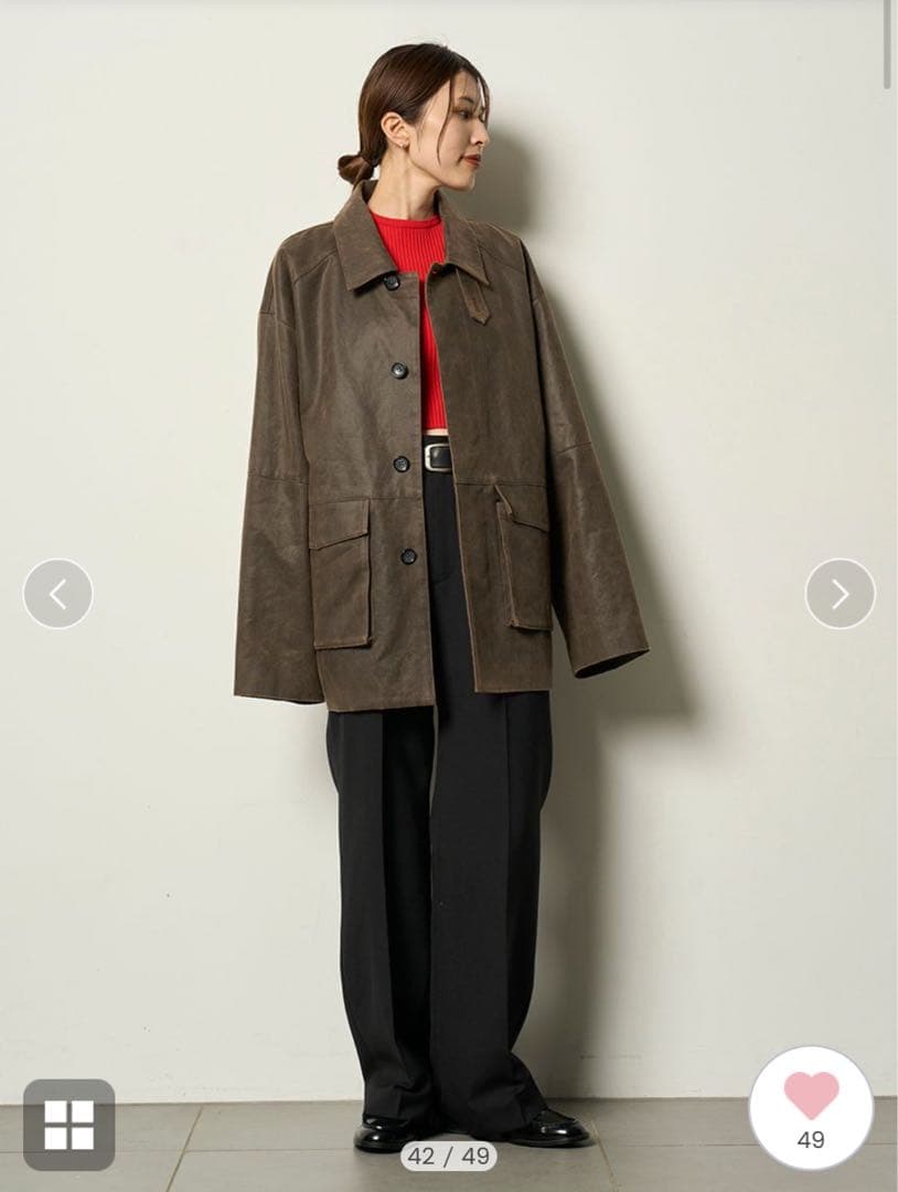 ミースロエ　フェイクレザーカバーオールジャケット　ブラウン