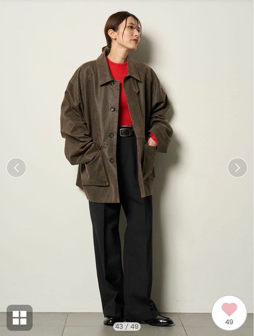 ミースロエ　フェイクレザーカバーオールジャケット　ブラウン