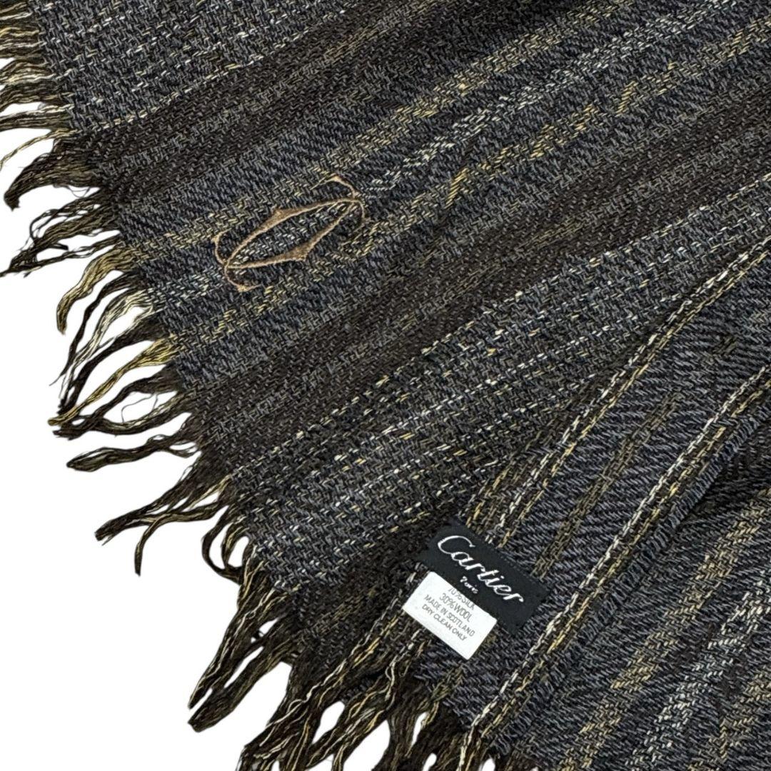 【美品】Cartie カルティエ シルク混 大幅ストール スコットランド製