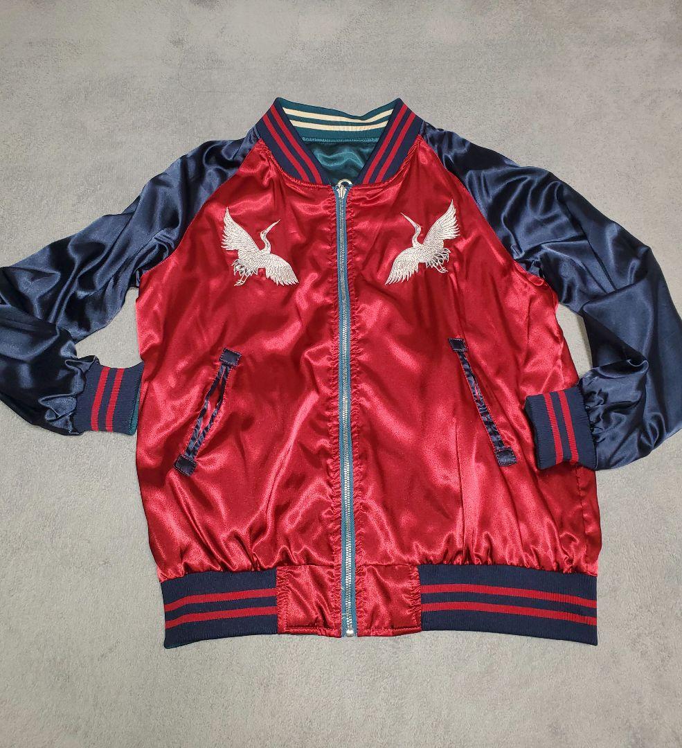 U.S.NAVY SEABEES×鶴刺繍 リバーシブル　 サテンスカジャン