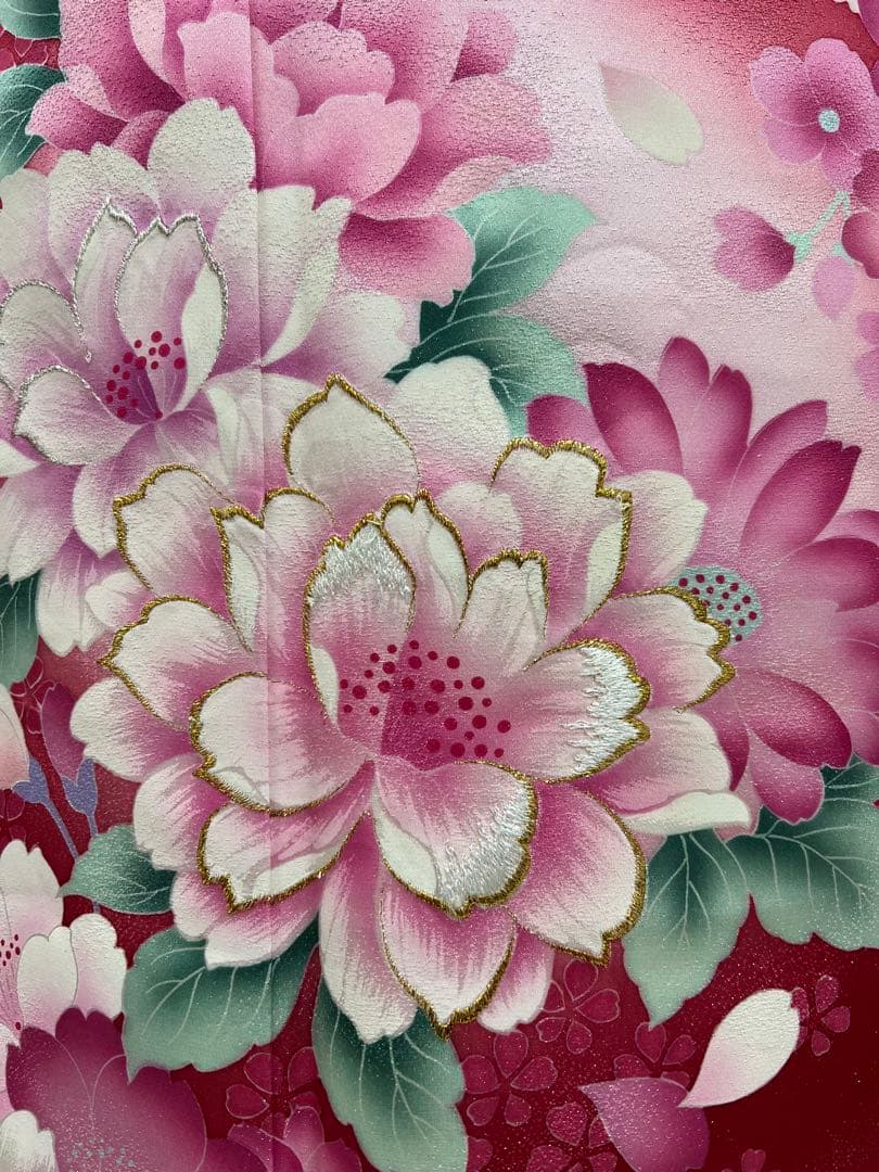 振り袖　フルセット　長襦袢付　赤　成人式　刺繍入り　銀通し　670