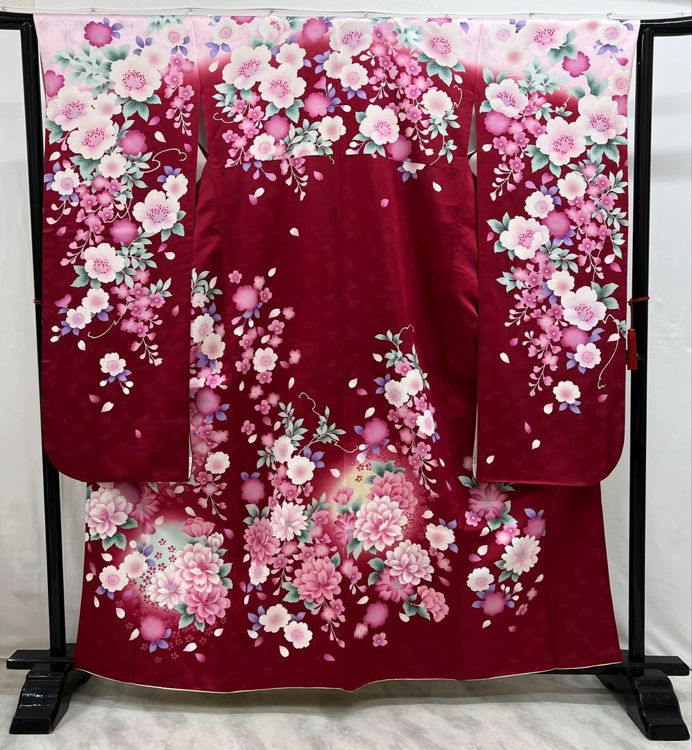 振り袖　フルセット　長襦袢付　赤　成人式　刺繍入り　銀通し　670