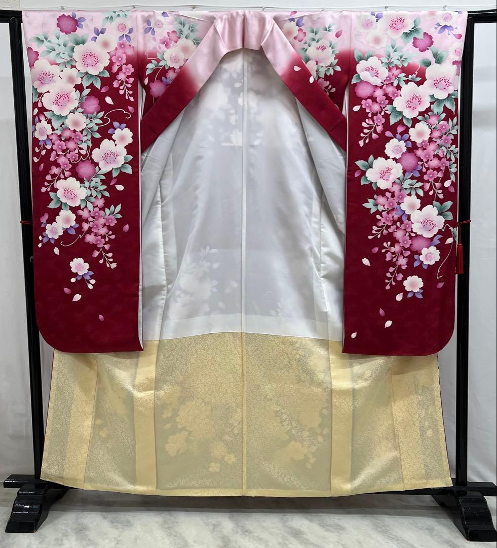 振り袖　フルセット　長襦袢付　赤　成人式　刺繍入り　銀通し　670