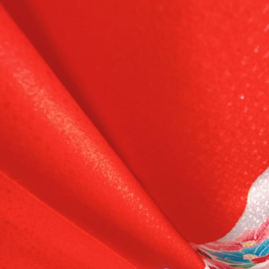 セット　七五三７歳女の子　着物＆帯＆長襦袢＆小物　オレンジ　花御所車　牡丹　鶴