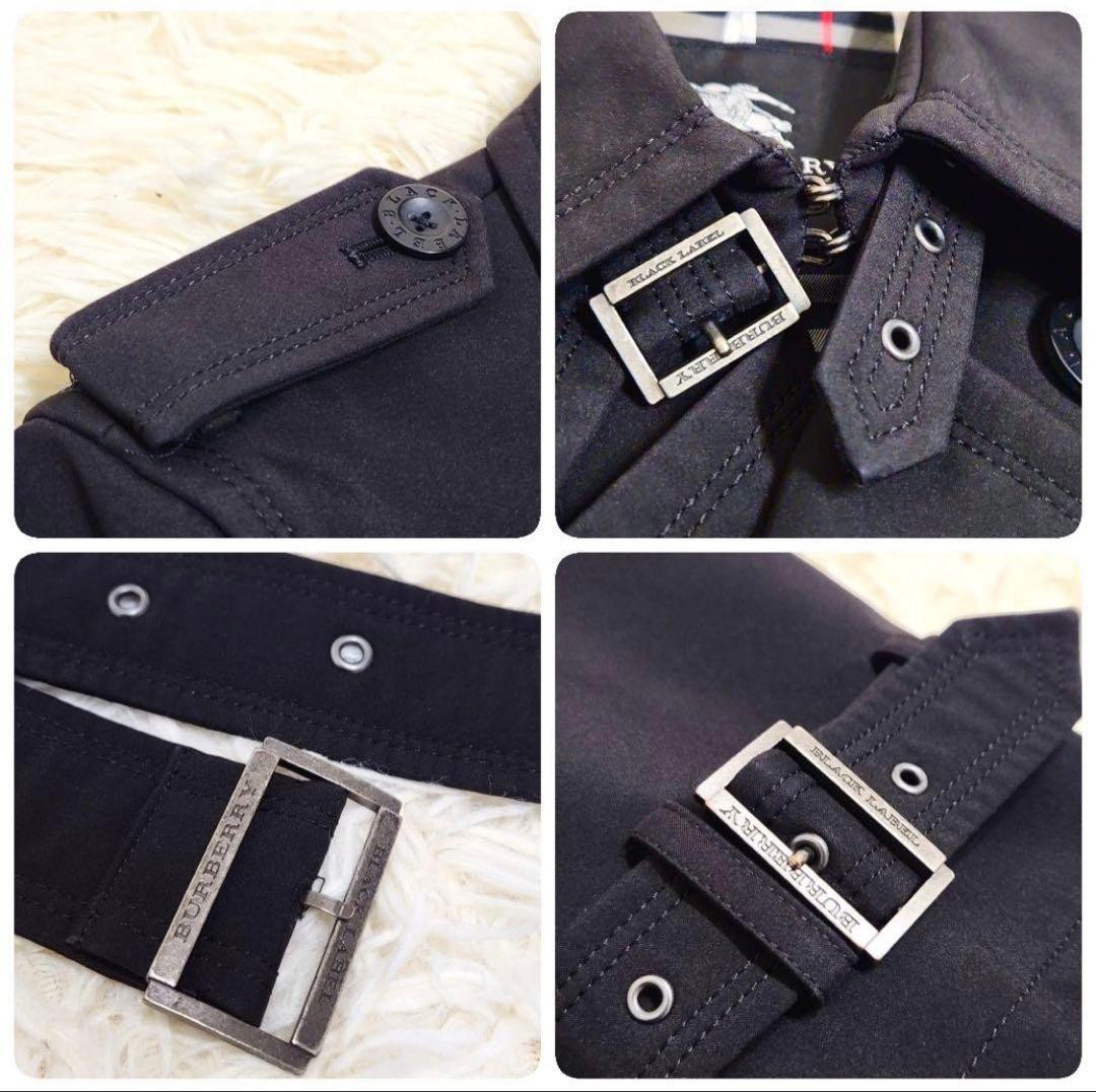 バーバリーブラックレーベル ダブル トレンチコート ノバチェック ブラック