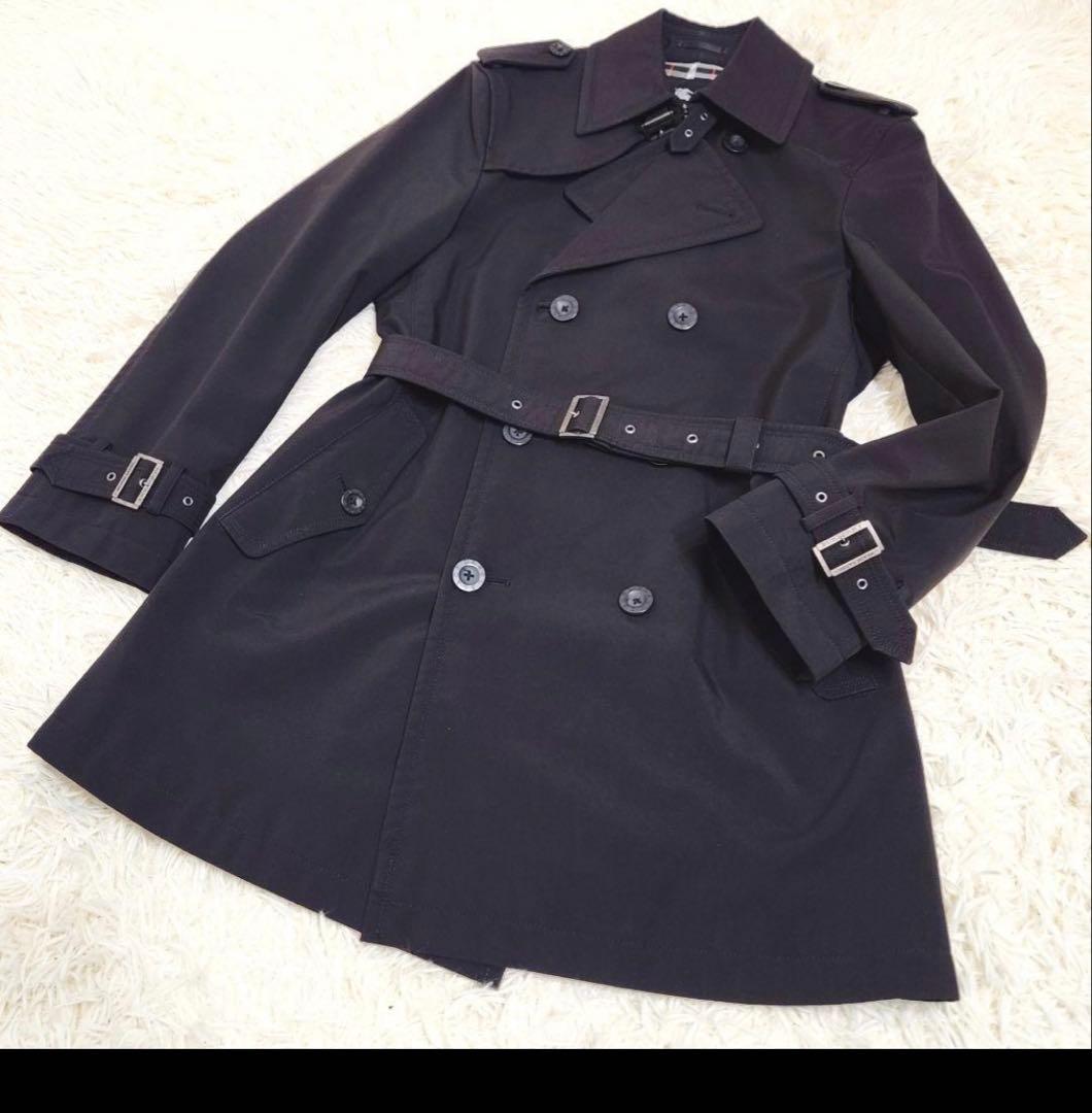 バーバリーブラックレーベル ダブル トレンチコート ノバチェック ブラック
