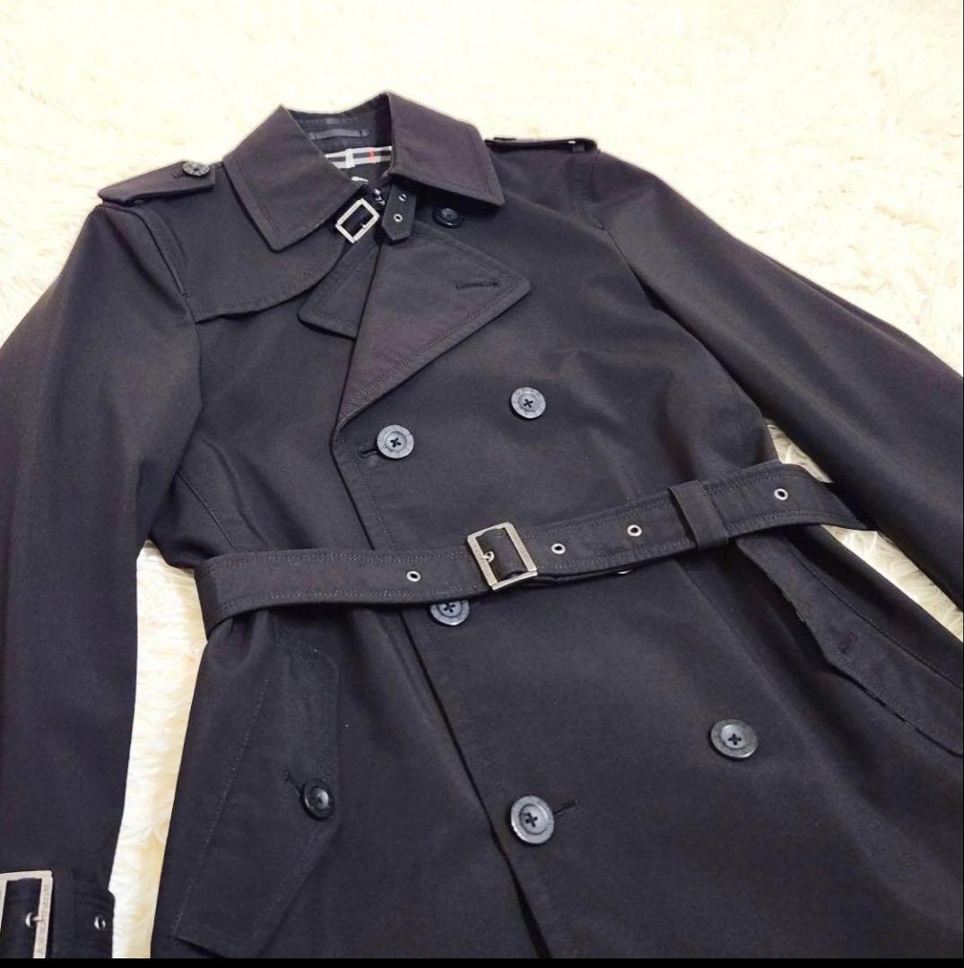 バーバリーブラックレーベル ダブル トレンチコート ノバチェック ブラック