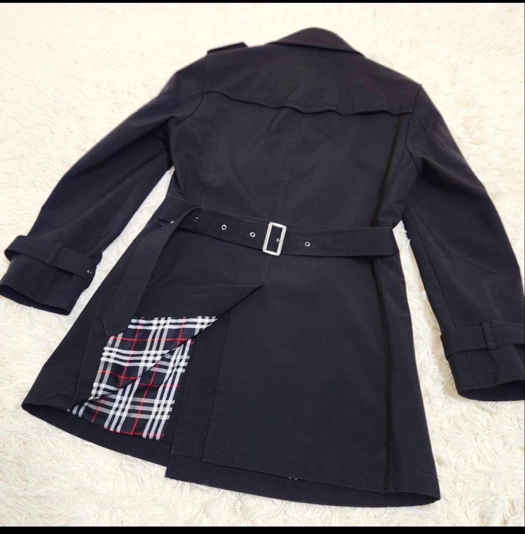 バーバリーブラックレーベル ダブル トレンチコート ノバチェック ブラック