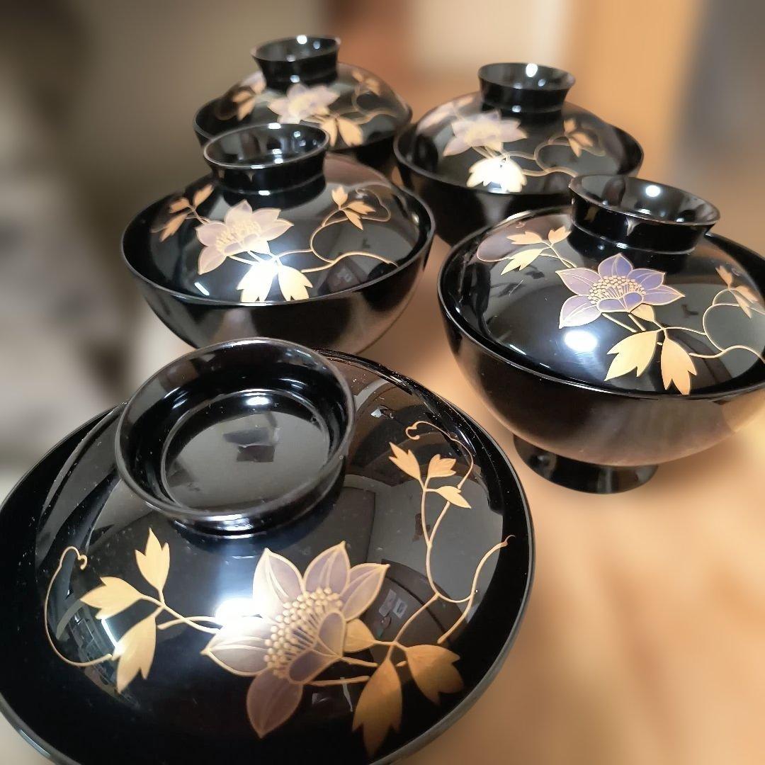 鉄せん　漆器 蓋付き椀 5個セット