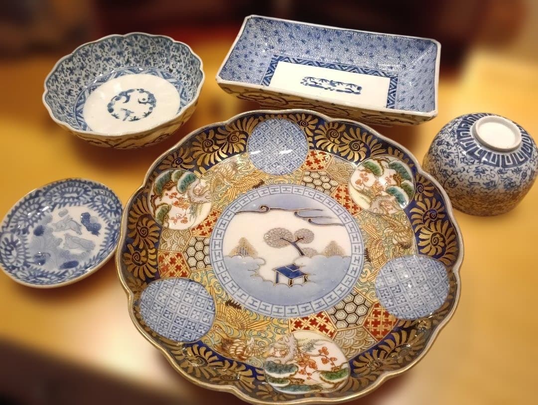 骨董｜古伊万里 江戸後期 色絵✕染付 ［ 八寸皿］