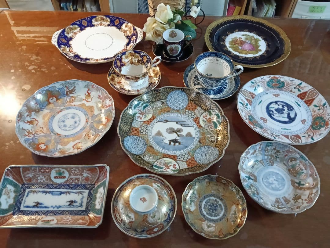 骨董｜古伊万里 江戸後期 色絵✕染付 ［ 八寸皿］