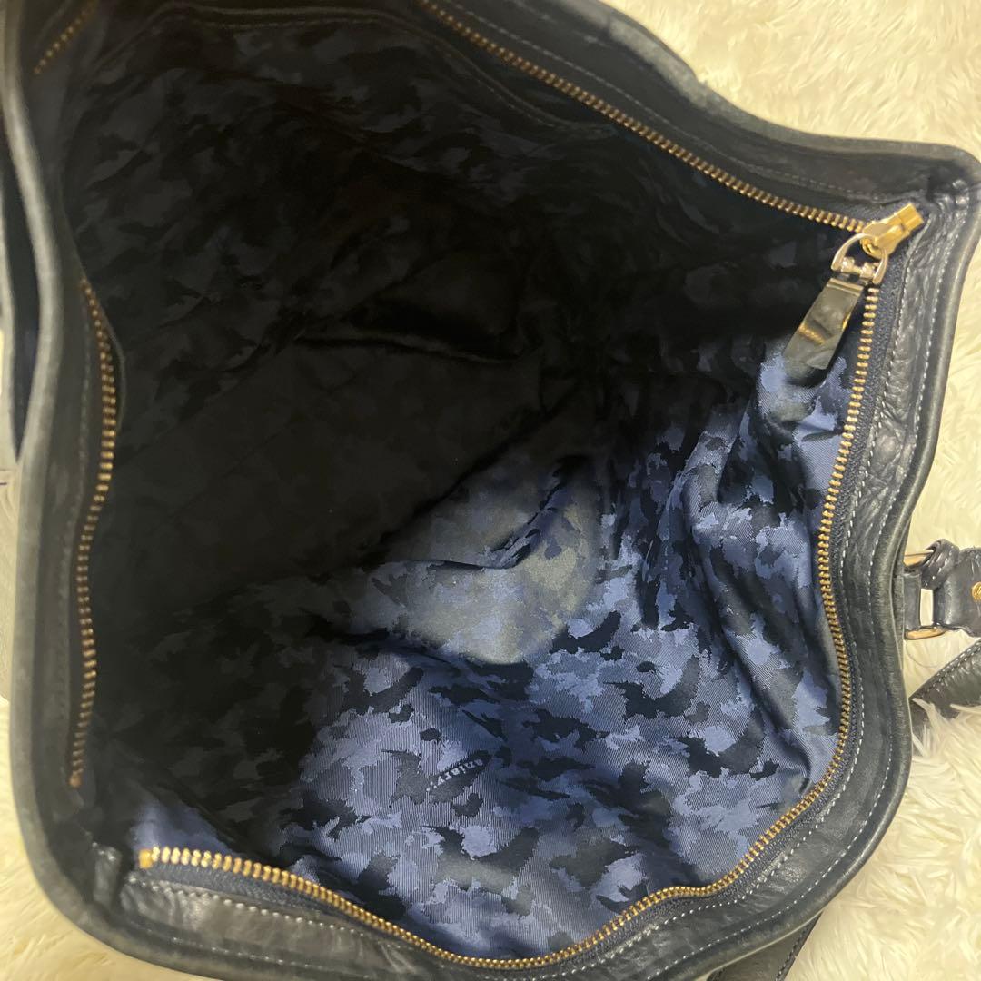 【美品】aniary アニアリ レザートートバッグ ネイビー 通勤通学 A4収納