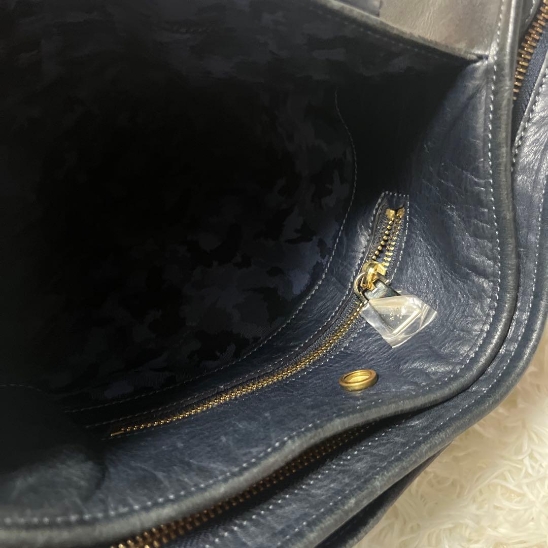 【美品】aniary アニアリ レザートートバッグ ネイビー 通勤通学 A4収納