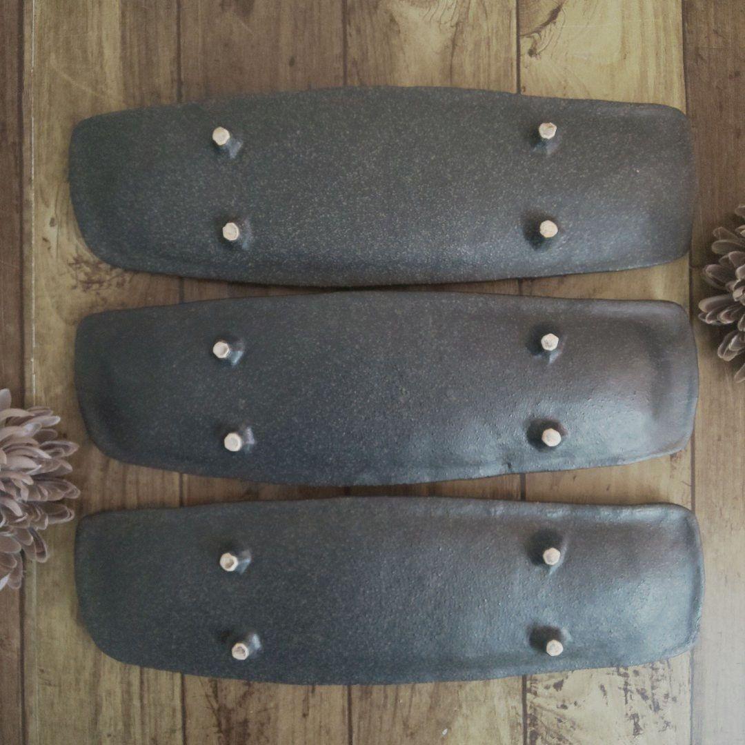 和食器 黒備前 民窯 刺身鉢 長皿 魚皿 変形皿 脚付 ６枚②