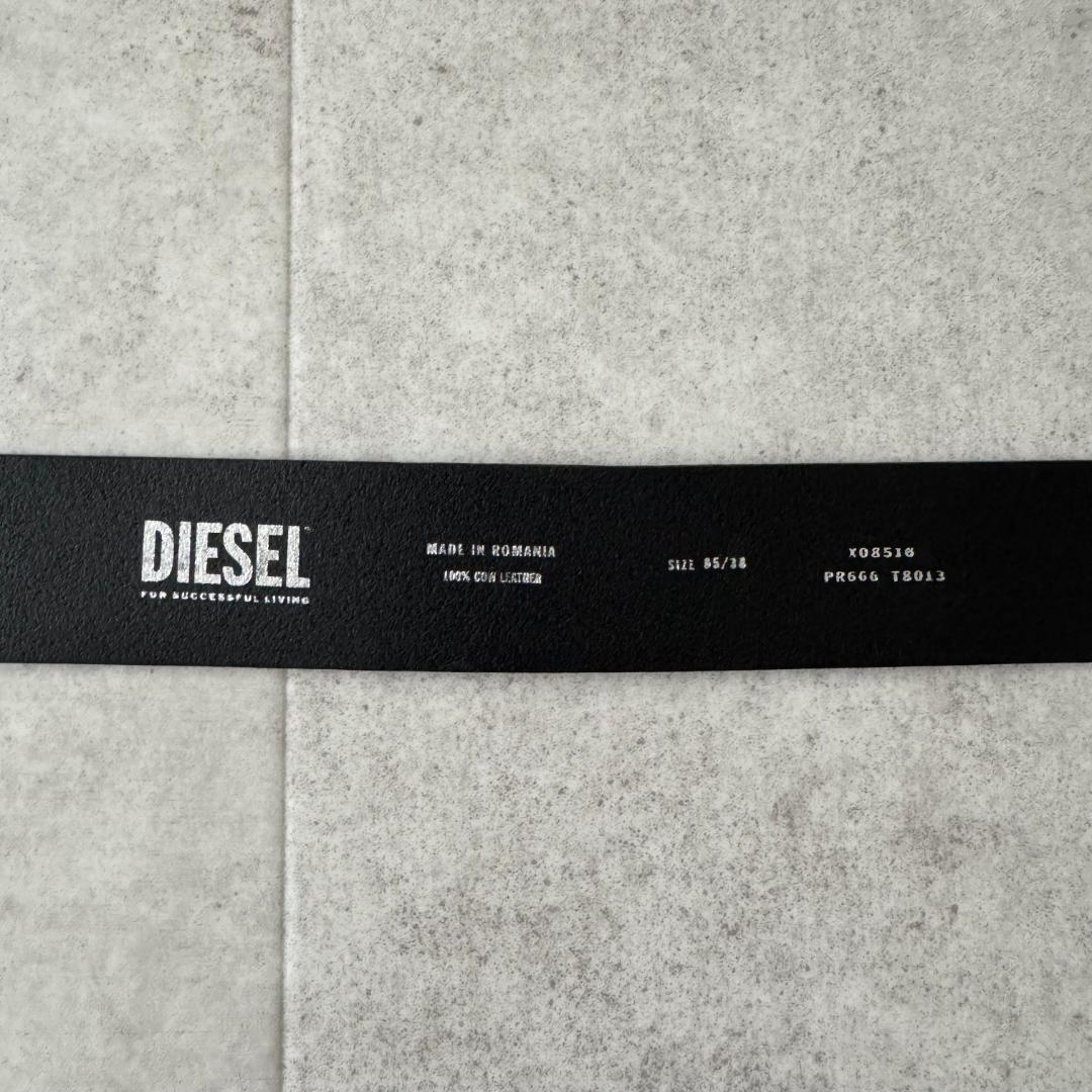 ディーゼル　ベルト　Dロゴ　大きいサイズ　95/38　黒　レザー　シルバー金具