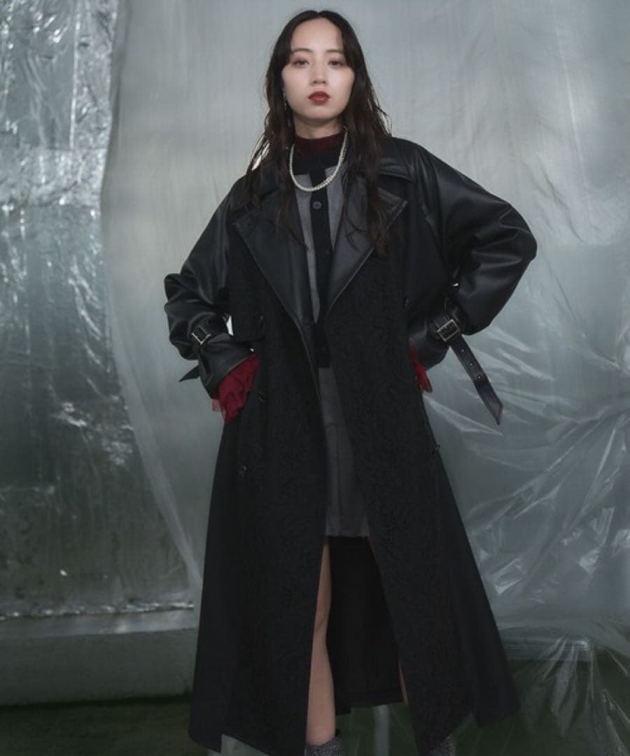 HARE ハレ フェイクレザーイソザイトレンチコート ブラック