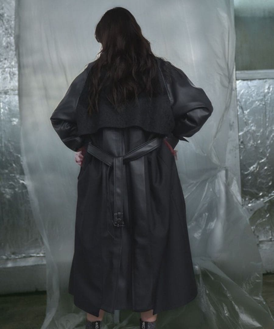 HARE ハレ フェイクレザーイソザイトレンチコート ブラック