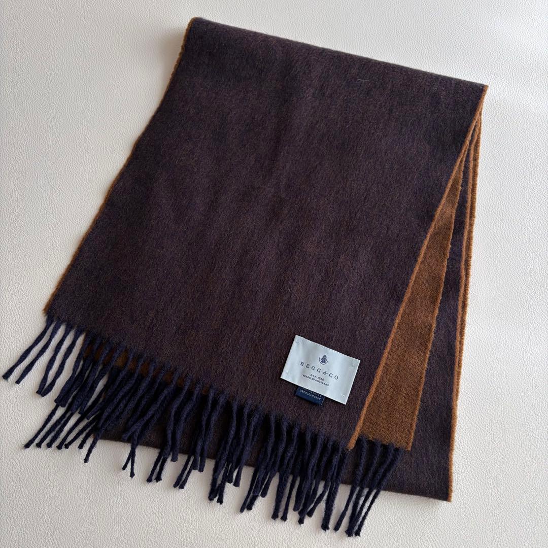ベグアンドコー　カシミヤ100% ストール　マフラー　フリンジ　リバーシブル
