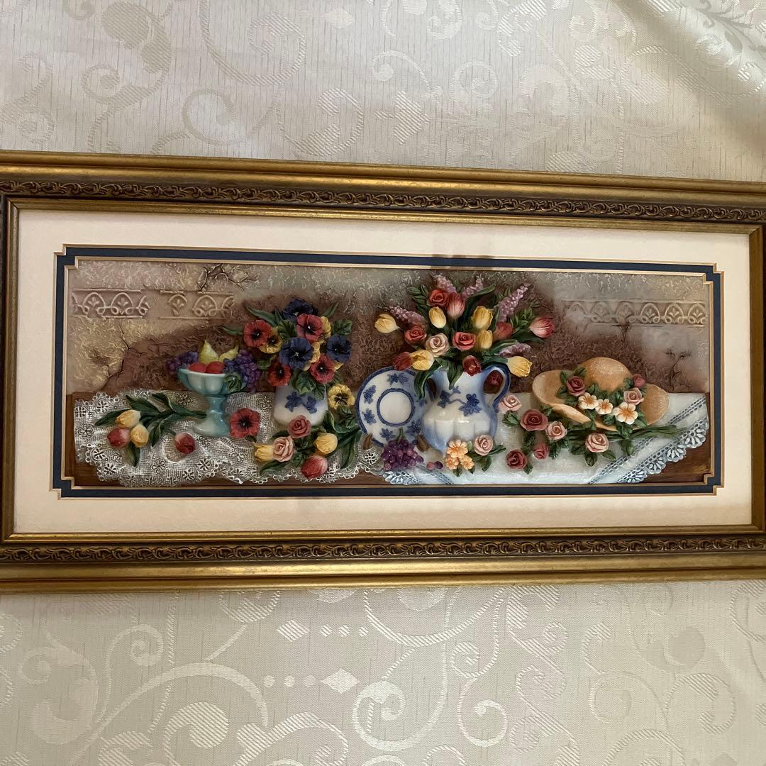 立体樹脂絵　インテリア　アンティーク 木製額