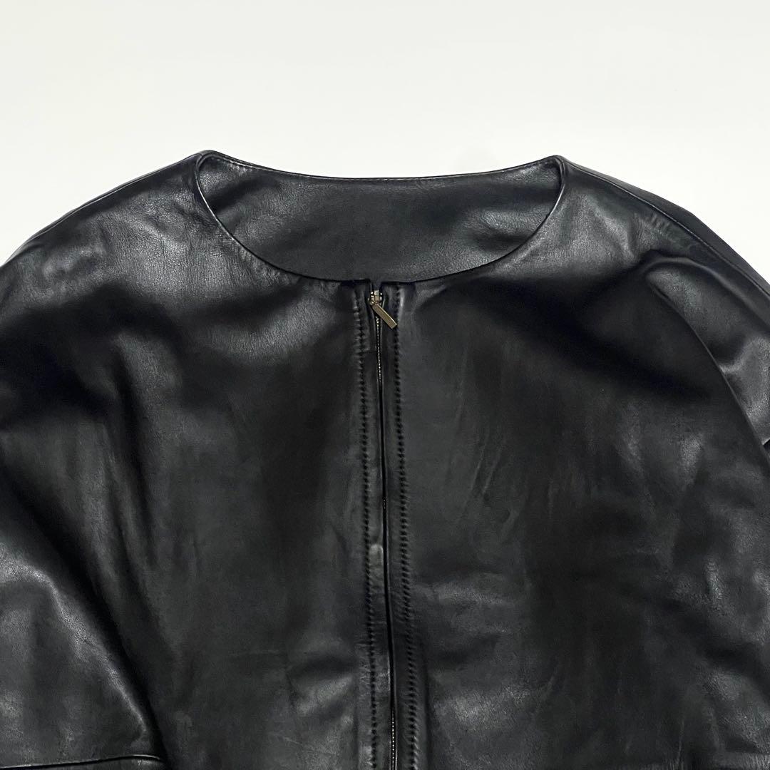 【美品】ビアズリー　BEARDSLEY　ラムレザージャケット　ノーカラー　黒　F