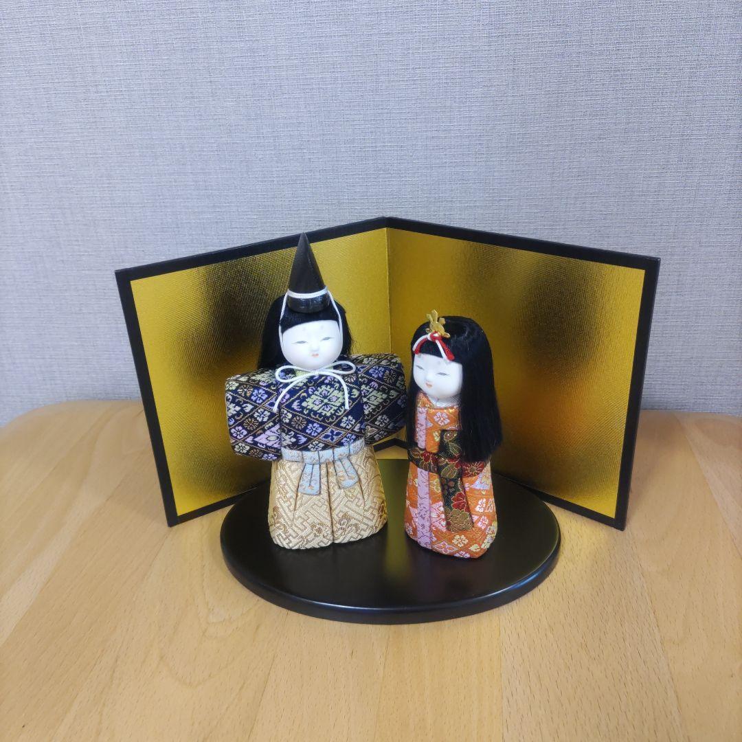 雛人形　立ち雛飾り　木目込人形　台＆屏風付き！