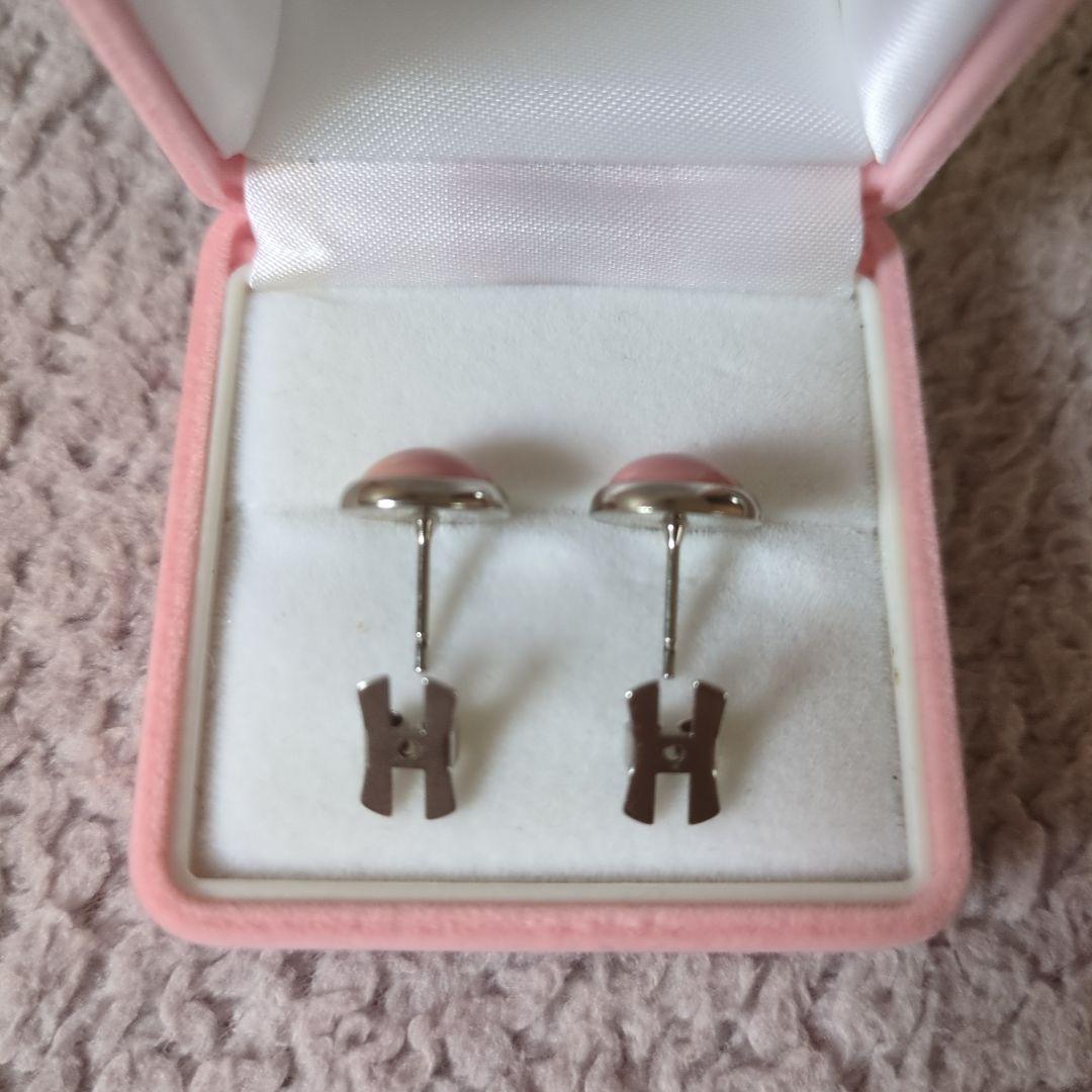 HERMES エルメス エクリプス ラウンド ピアス ピンク×シルバー