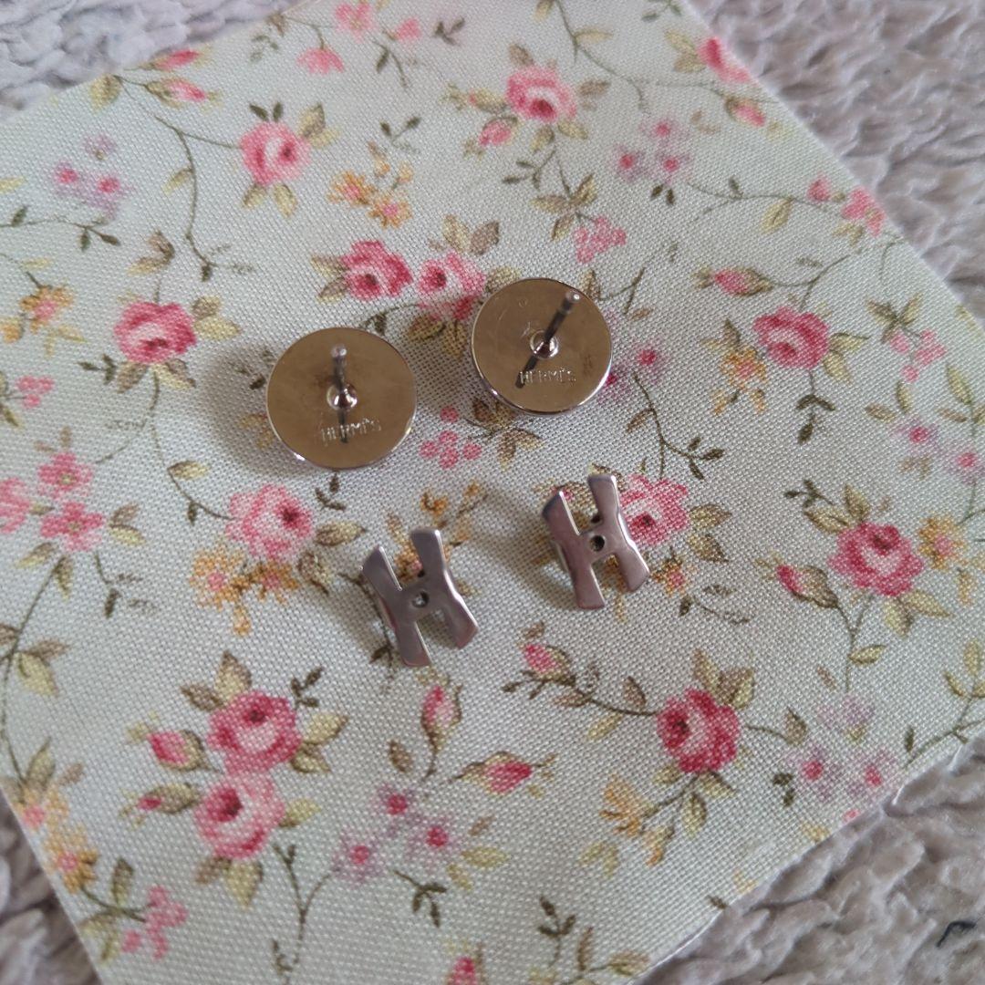 HERMES エルメス エクリプス ラウンド ピアス ピンク×シルバー