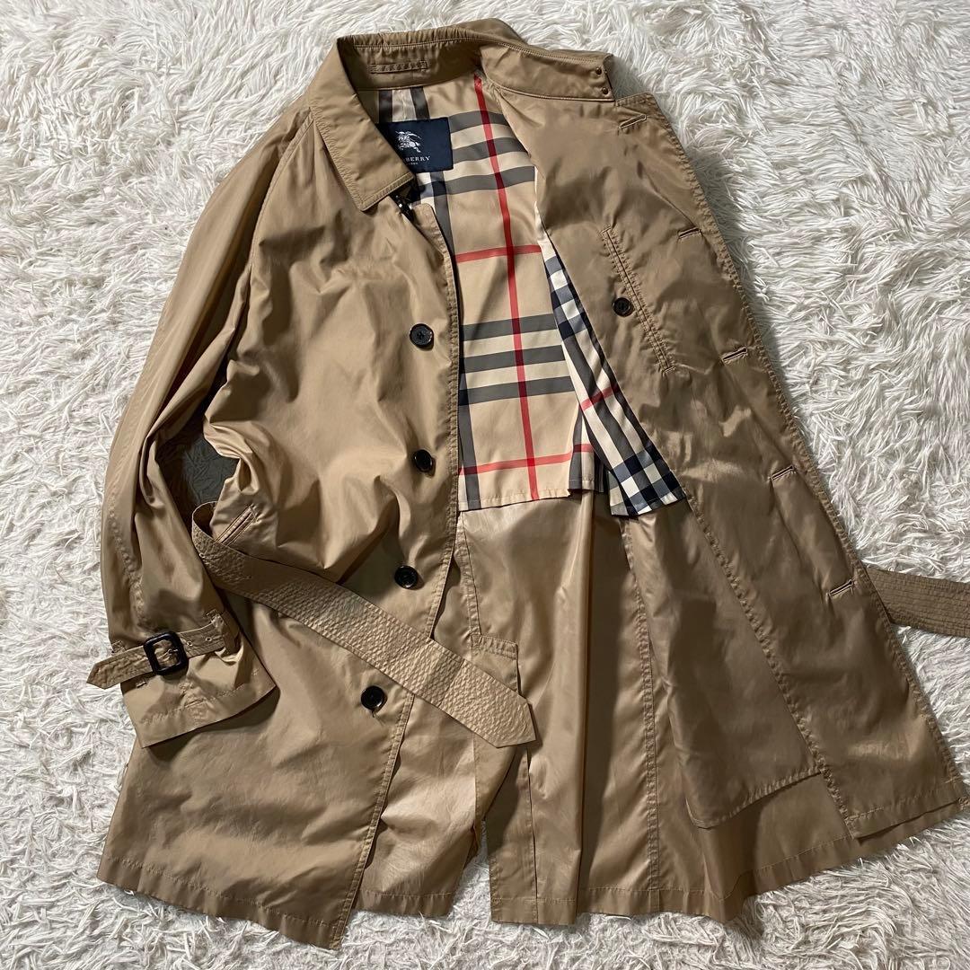 美品】バーバリーロンドン　ステンカラーコート　ベルト付き　ノバチェック　軽量　M