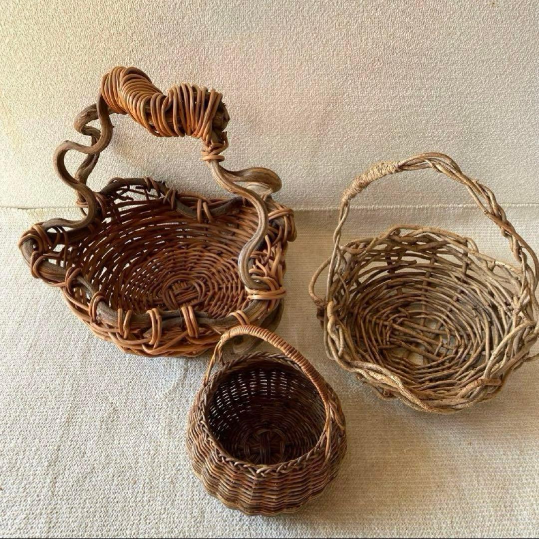 最終】蔓籠 藤蔓かご 蔓細工 あけび 葡萄蔓 バスケット 郷土飾りつる細工
