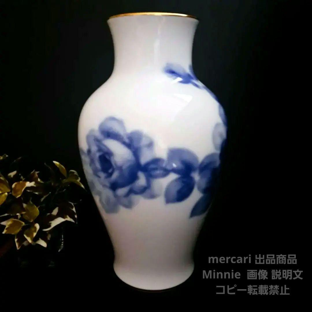 大倉陶園★『ブルーローズ』36cm 花生★フラワーベース★未使用に近い