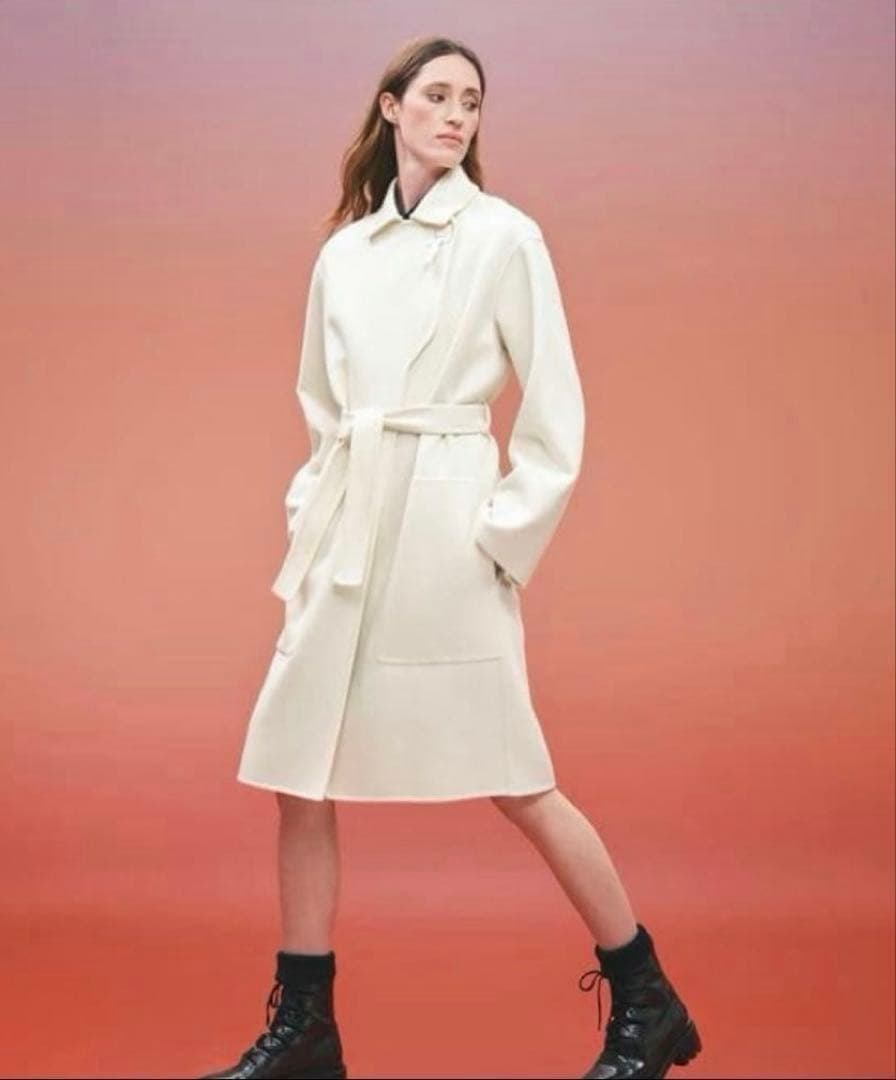 最終価格❗️HERMÈS極上カシミヤ100％ レザーアクセント コート 115万円