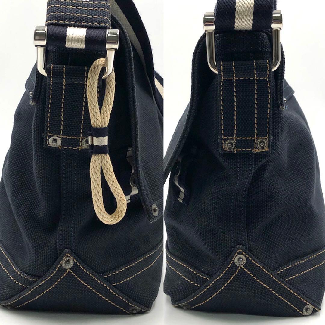 希少 極美品 バリー ショルダーバッグ A4 ロゴ キャンバス レザー ネイビー
