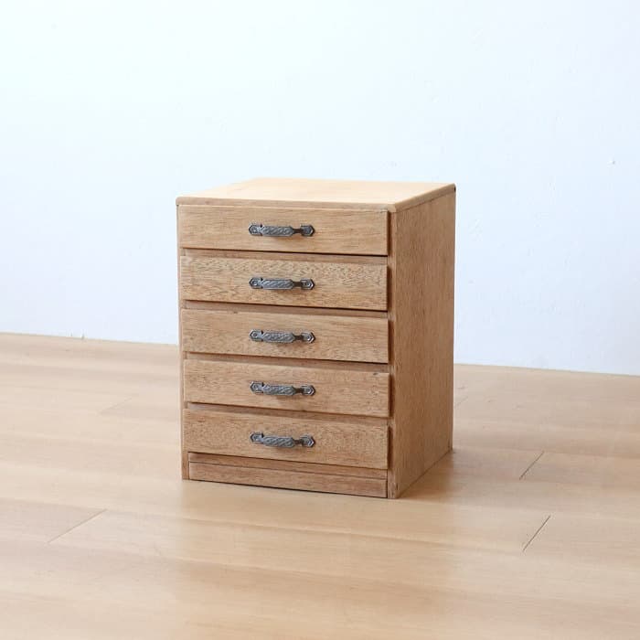 アンティーク ラワン材 整理箱 タンス 古家具 引き出し5杯 無塗装