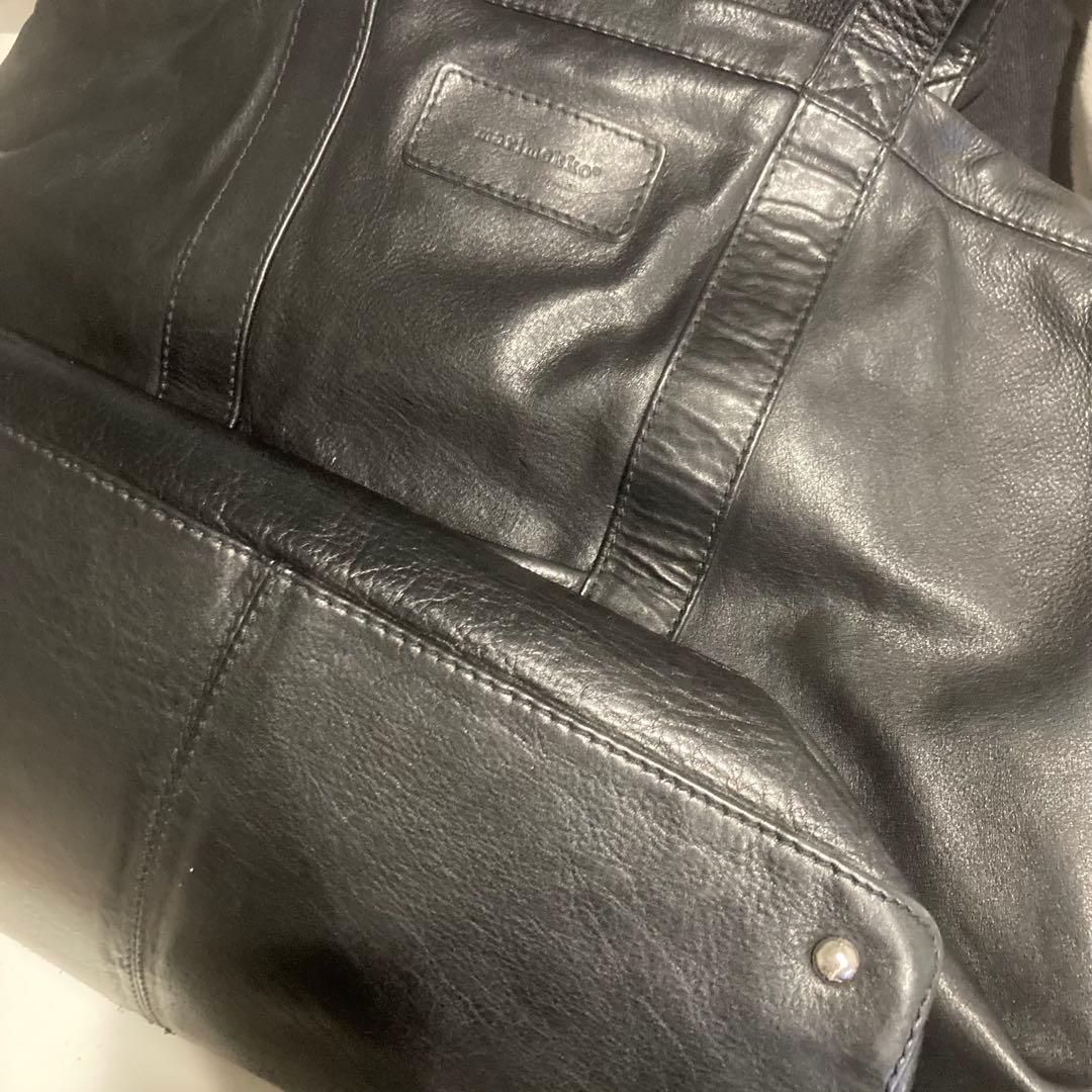 希少　レア　マリメッコ　トートバッグ　オールレザー　A4収納　肩掛け　黒　大容量