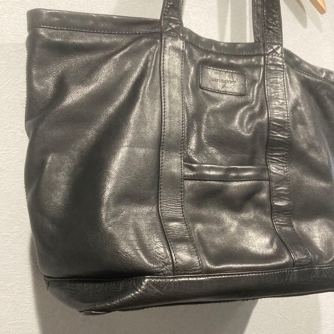 希少　レア　マリメッコ　トートバッグ　オールレザー　A4収納　肩掛け　黒　大容量