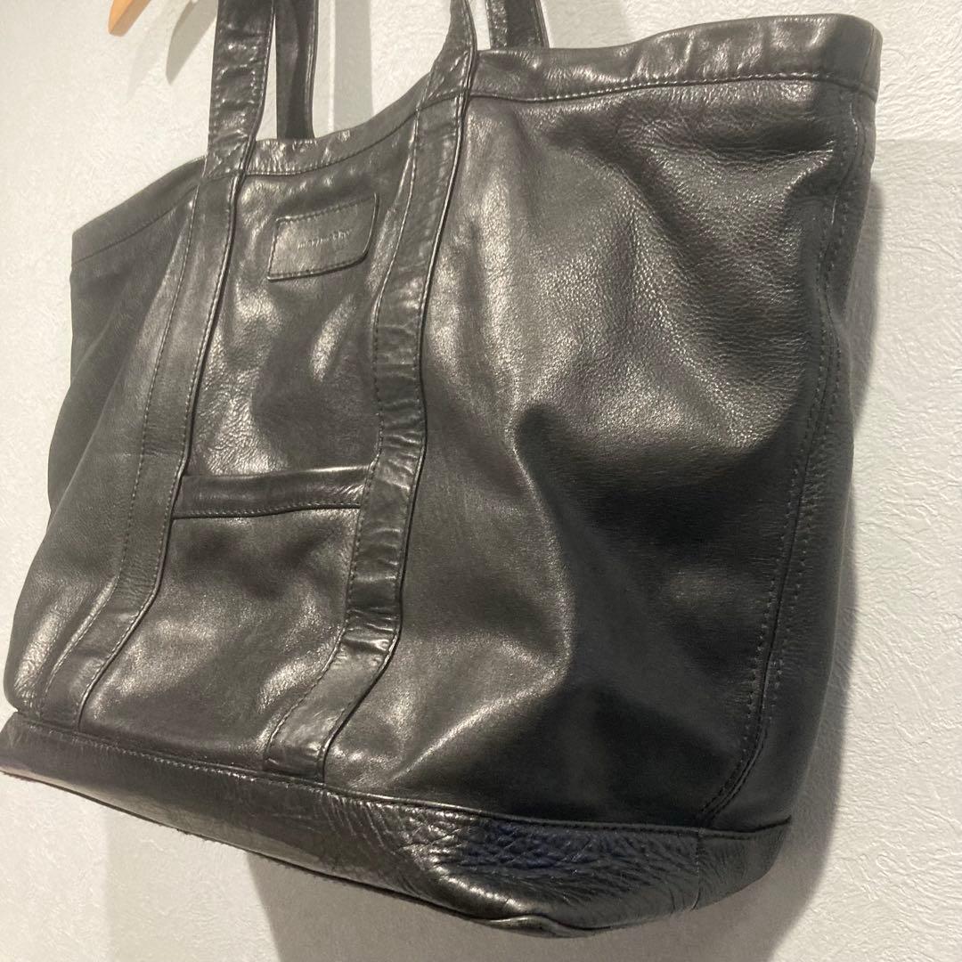 希少　レア　マリメッコ　トートバッグ　オールレザー　A4収納　肩掛け　黒　大容量