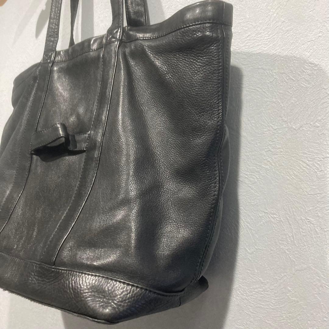 希少　レア　マリメッコ　トートバッグ　オールレザー　A4収納　肩掛け　黒　大容量