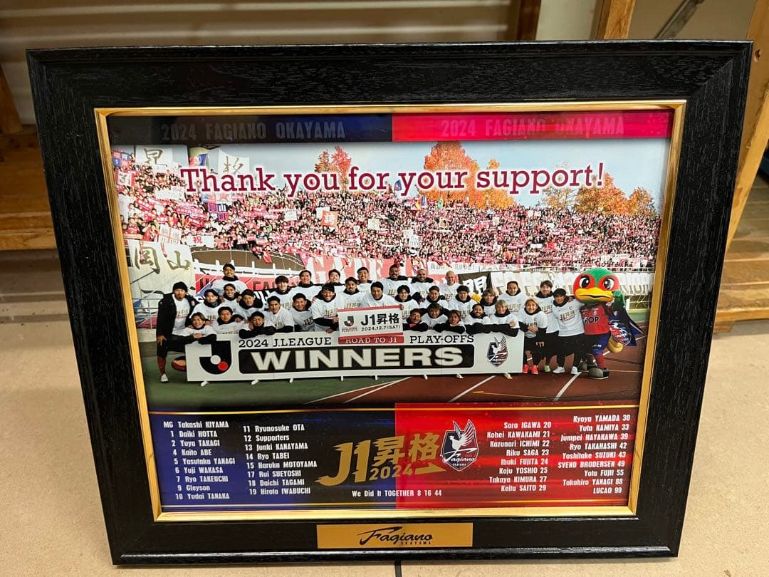 ニ*ス様 ファジアーノ岡山 2024 J1昇格記念写真パネル盾