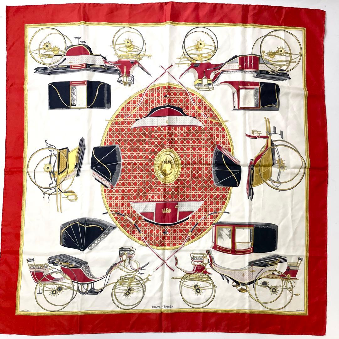 エルメス　カレ90　シルク88cm スカーフ　レッド　M