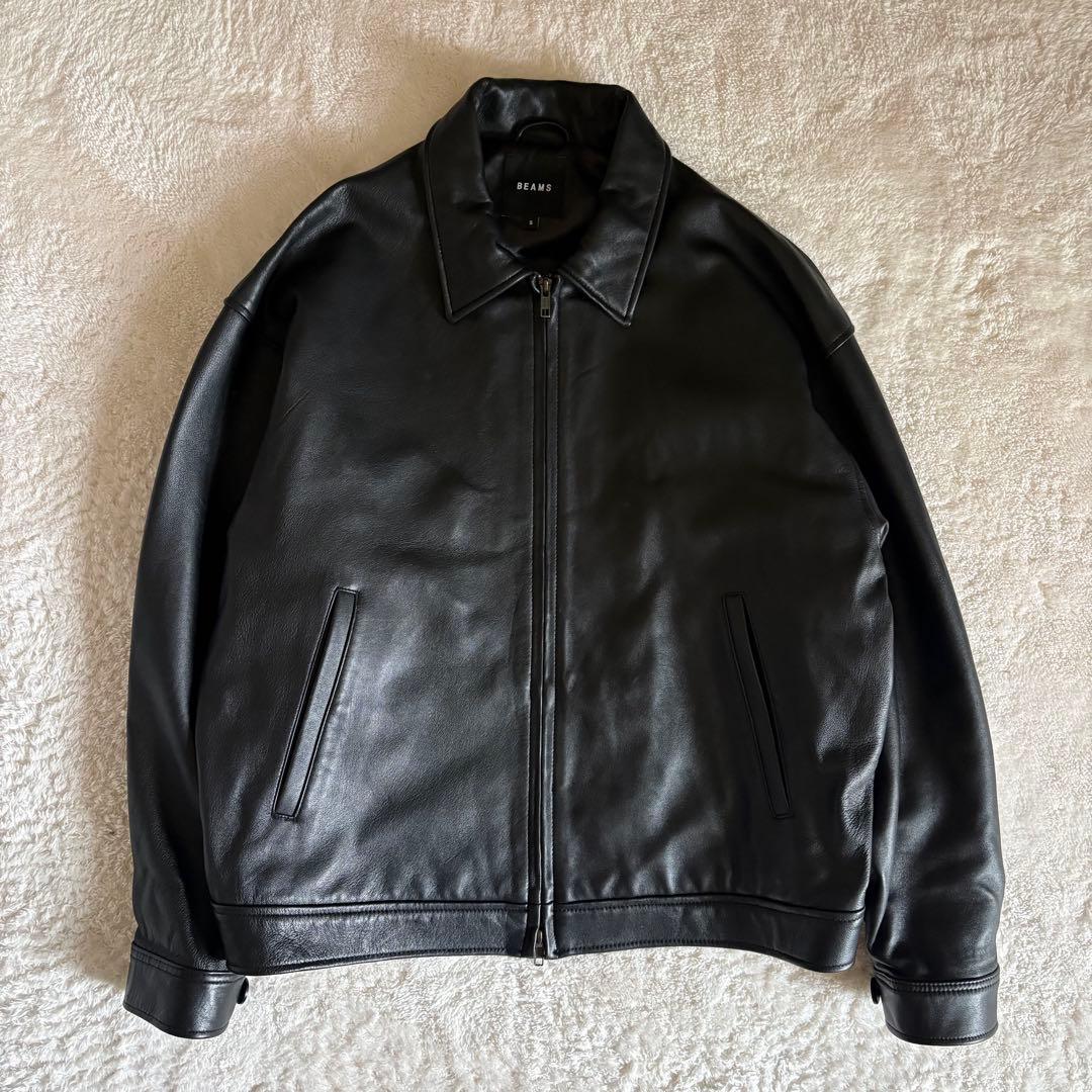 BEAMS ワイドフィット　レザー　ジップブルゾン