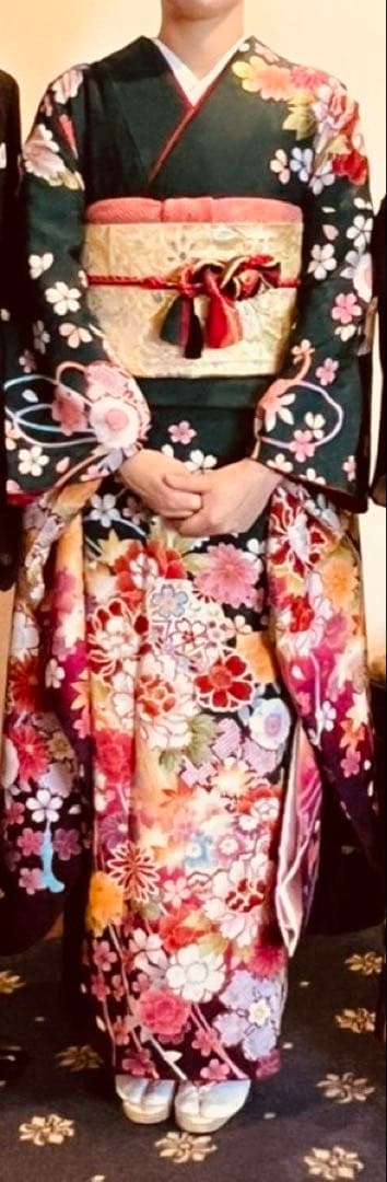 振袖　草履・バッグ・ファー・和装小物付き　正絹　京都きもの友禅　身丈160cm