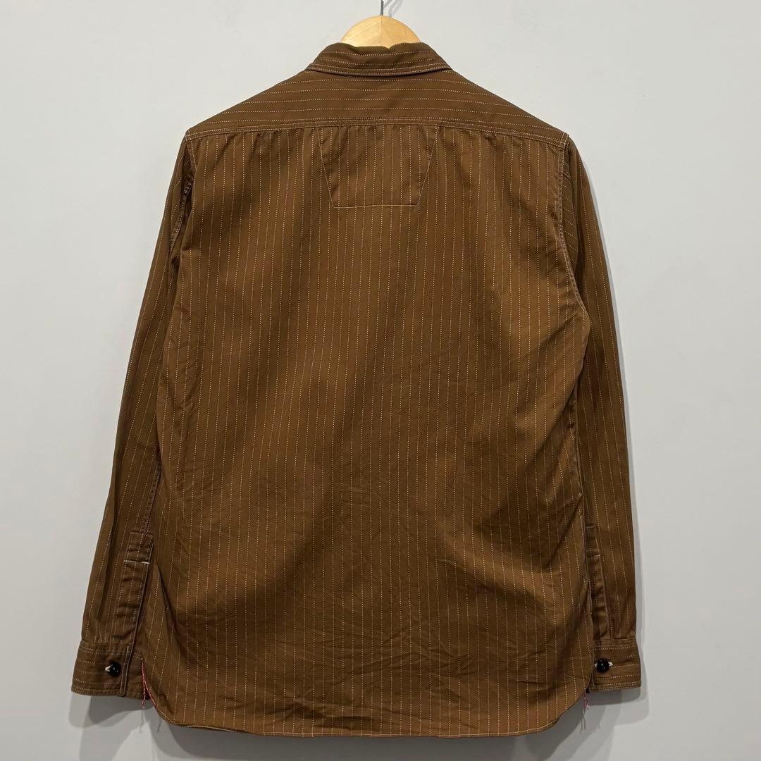 美品 シュガーケーン ブラウン ウォバッシュ ストライプ ワーク シャツ M