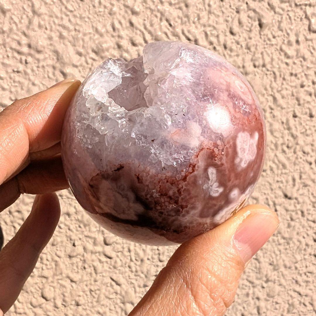 ピンクアメジスト　フラワーアゲート　スフィア　丸玉　綺麗　天然石　インテリア